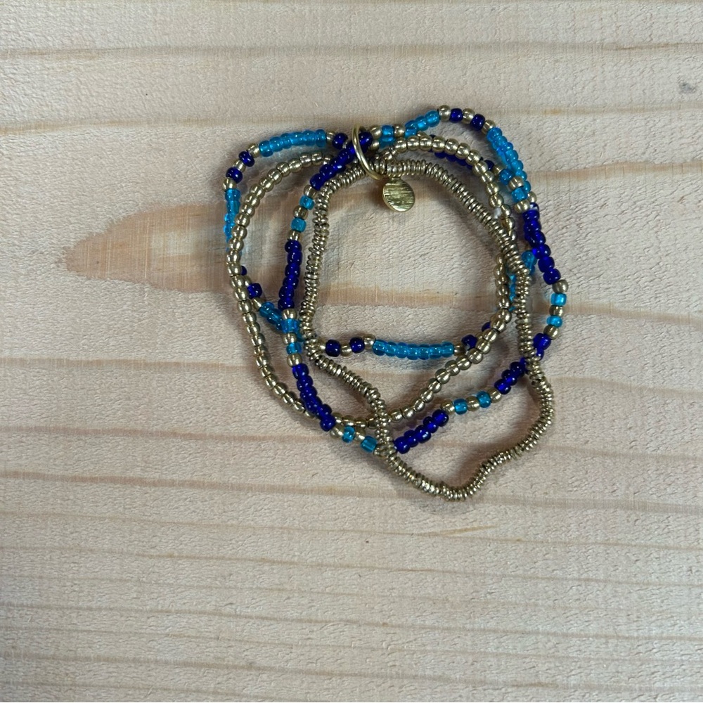 Oceanic‎ Blue and Gold Layered Beaded Bracelet